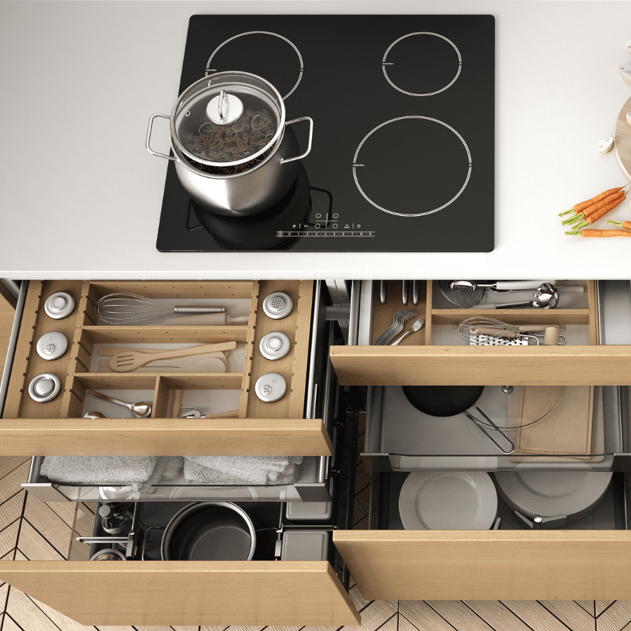 organized small space kitchen drawers