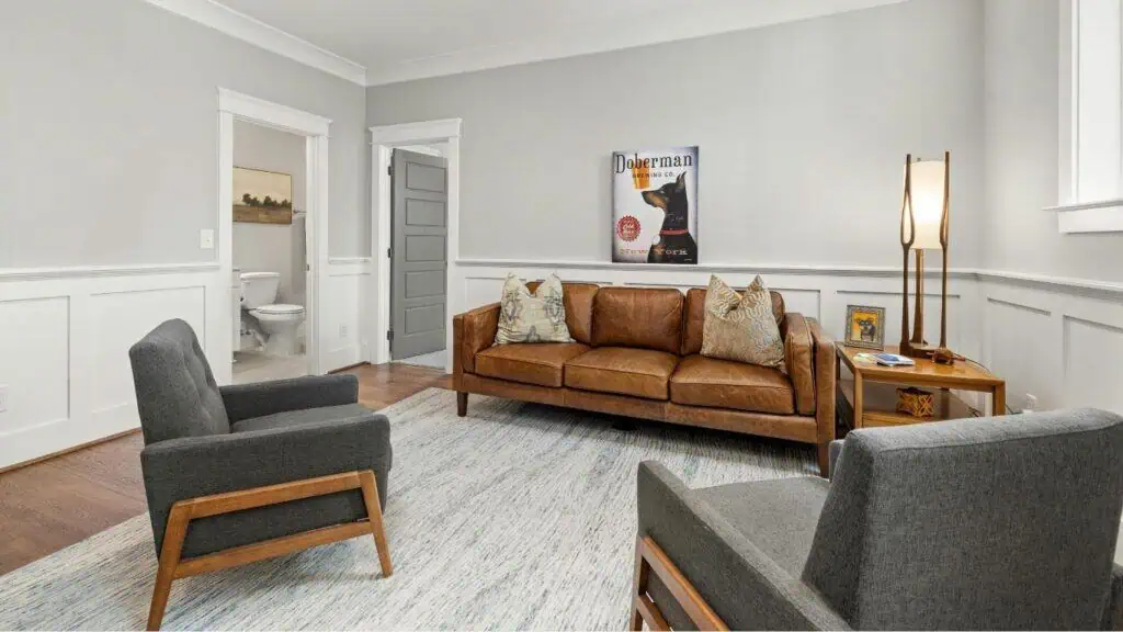 Minimalist living room designed for focus and productivity